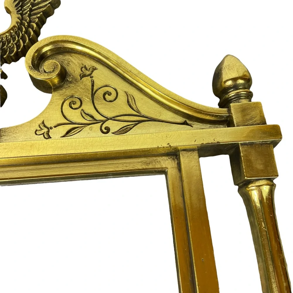 MCM 1950s Gold Eagle Gaudy Large Mirror USA Made Vintage Patina Syroco Filagree